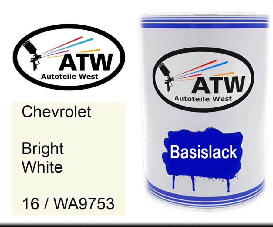 Chevrolet, Bright White, 16 / WA9753: 500ml Lackdose, von ATW Autoteile West.